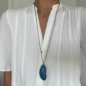 Blue Faux Agate Stone Long Necklace